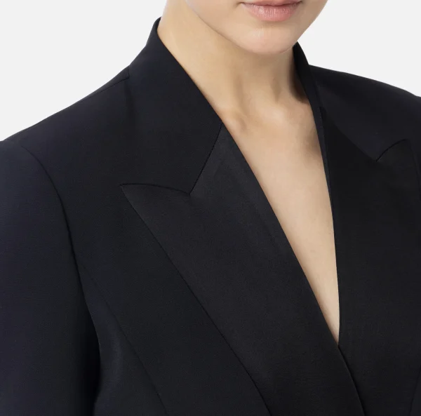 Elisabetta Franchi Giacche & Trench^Giacca doppiopetto in crêpe con revers in raso Nero