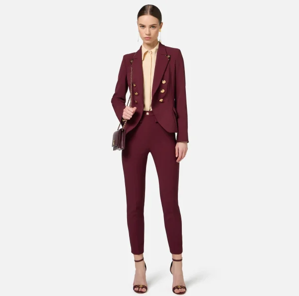 Elisabetta Franchi Tailleur | Giacche & Trench^Giacca doppiopetto in crêpe stretch con puntali RougeNoir