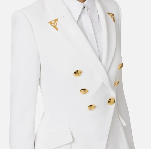 Elisabetta Franchi Tailleur | Giacche & Trench^Giacca doppiopetto in crêpe stretch con puntali Avorio