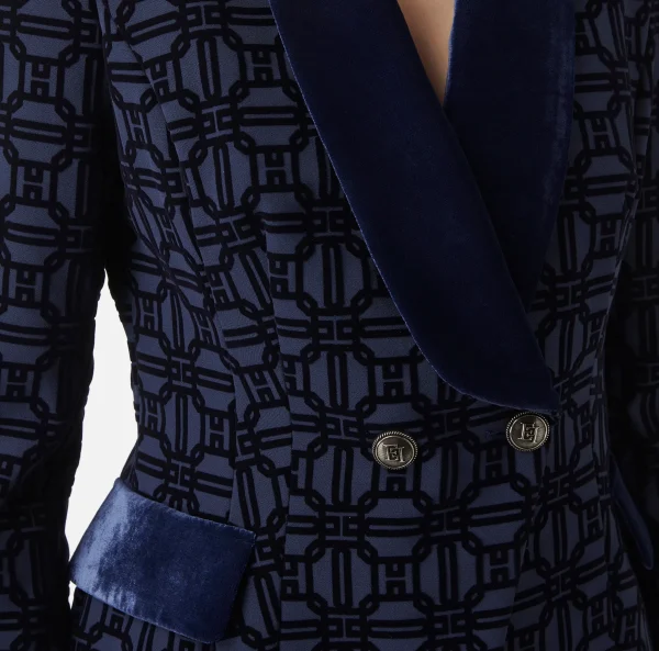 Elisabetta Franchi Tailleur | Giacche & Trench^Giacca doppiopetto in crêpe flock Navy
