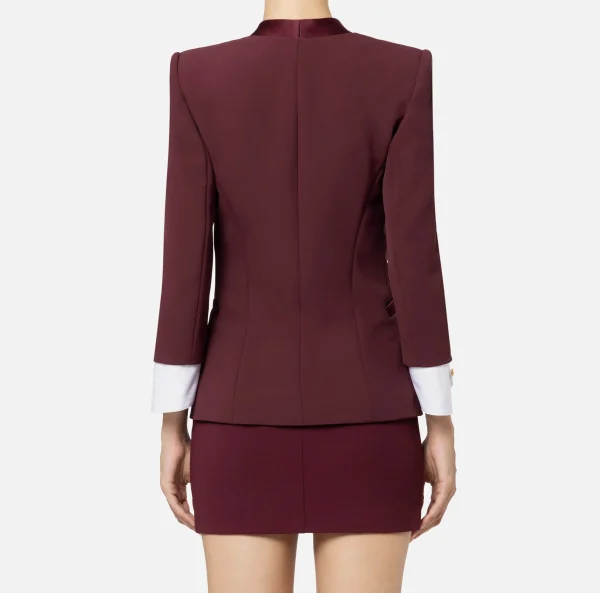 Elisabetta Franchi Tailleur | Giacche & Trench^Giacca doppiopetto in crêpe stretch con polsi in cotone RougeNoir