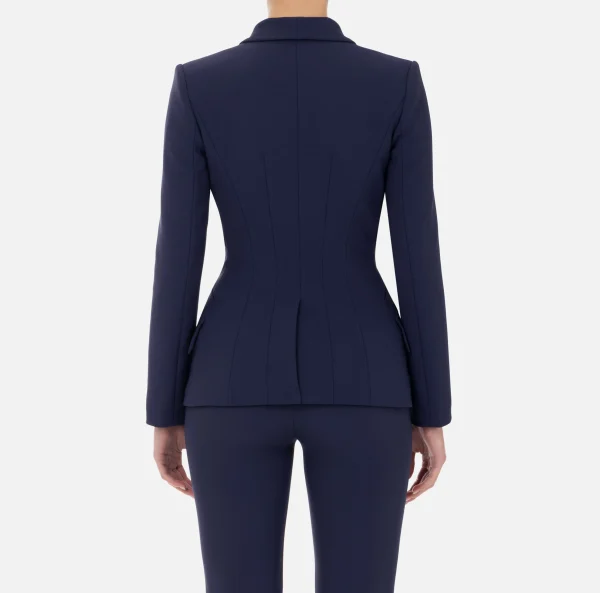 Elisabetta Franchi Tailleur | Giacche & Trench^Giacca doppiopetto in crêpe stretch con ricamo Navy