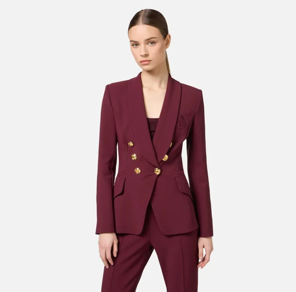 Elisabetta Franchi Tailleur | Giacche & Trench^Giacca doppiopetto in crêpe stretch con ricamo RougeNoir