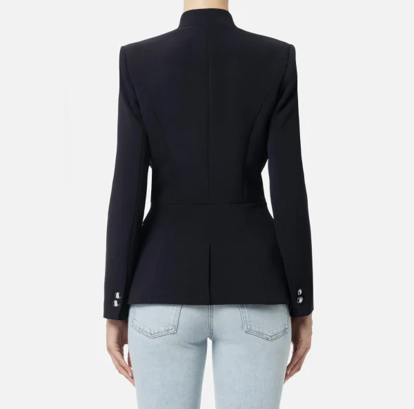 Elisabetta Franchi Giacche & Trench^Giacca doppiopetto in crêpe con revers in raso Nero
