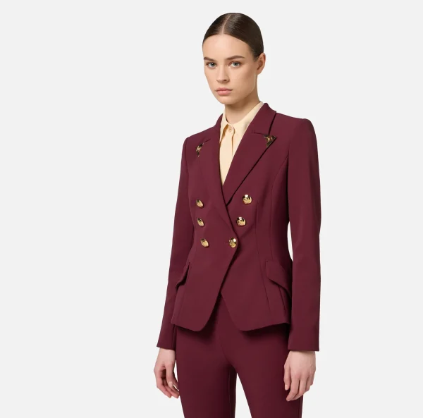 Elisabetta Franchi Tailleur | Giacche & Trench^Giacca doppiopetto in crêpe stretch con puntali RougeNoir