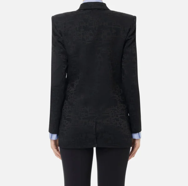 Elisabetta Franchi Tailleur | Giacche & Trench^Giacca doppiopetto in crêpe jaquard lettering Nero