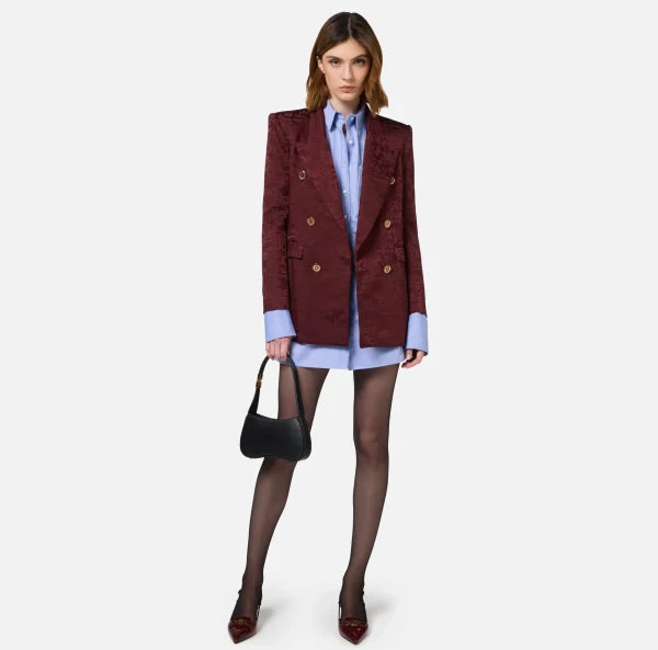 Elisabetta Franchi Tailleur | Giacche & Trench^Giacca doppiopetto in crêpe jaquard lettering RougeNoir