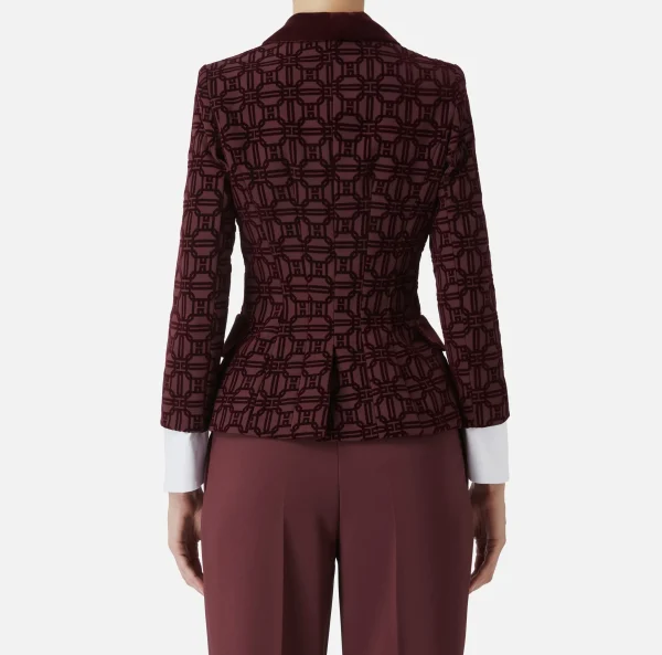 Elisabetta Franchi Tailleur | Giacche & Trench^Giacca doppiopetto in crêpe flock RougeNoir