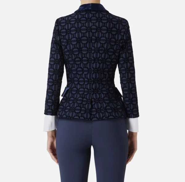 Elisabetta Franchi Tailleur | Giacche & Trench^Giacca doppiopetto in crêpe flock Navy