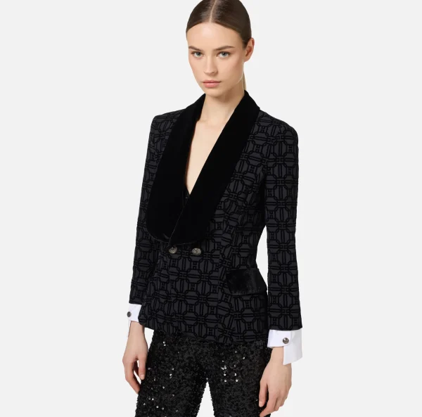 Elisabetta Franchi Tailleur | Giacche & Trench^Giacca doppiopetto in crêpe flock Nero