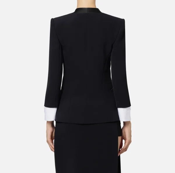 Elisabetta Franchi Tailleur | Giacche & Trench^Giacca doppiopetto in crêpe stretch con polsi in cotone Nero