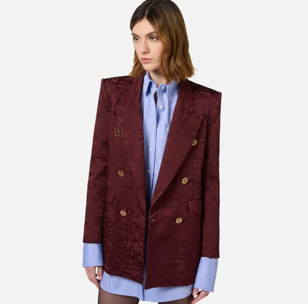 Elisabetta Franchi Tailleur | Giacche & Trench^Giacca doppiopetto in crêpe jaquard lettering RougeNoir