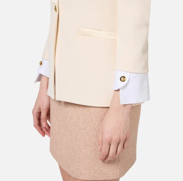 Elisabetta Franchi Tailleur | Giacche & Trench^Giacca doppiopetto in crêpe stretch con polsi in cotone Burro