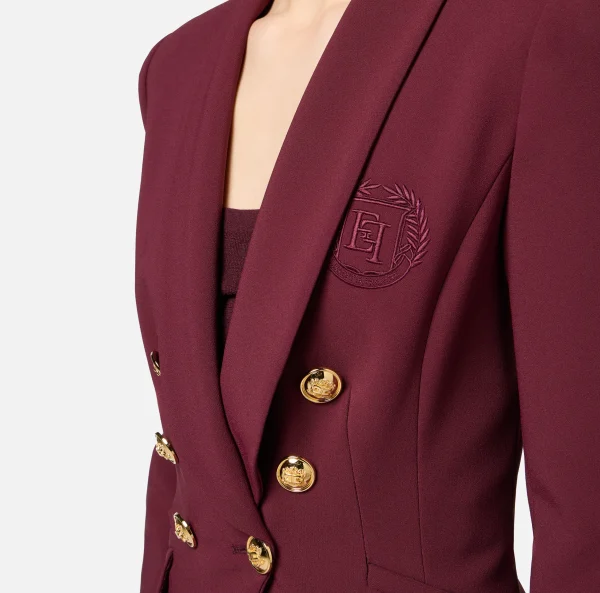 Elisabetta Franchi Tailleur | Giacche & Trench^Giacca doppiopetto in crêpe stretch con ricamo RougeNoir