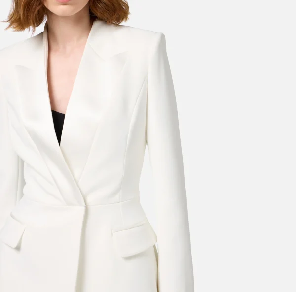 Elisabetta Franchi Giacche & Trench^Giacca doppiopetto in crêpe con revers in raso Avorio