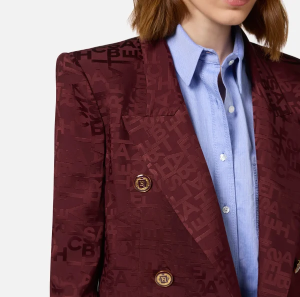 Elisabetta Franchi Tailleur | Giacche & Trench^Giacca doppiopetto in crêpe jaquard lettering RougeNoir