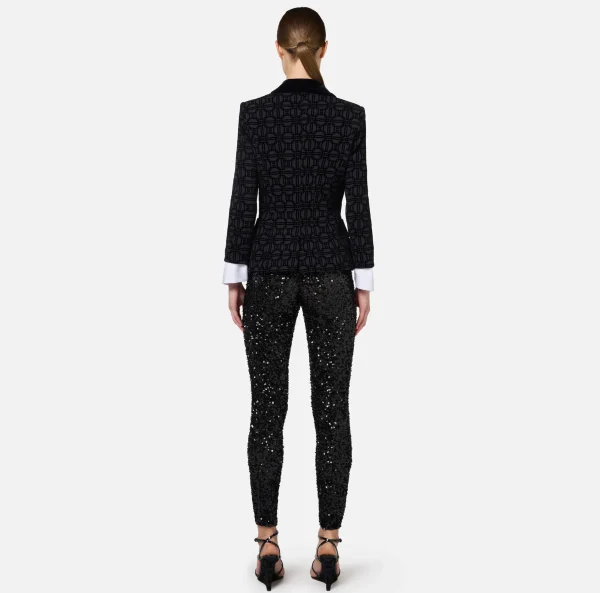Elisabetta Franchi Tailleur | Giacche & Trench^Giacca doppiopetto in crêpe flock Nero