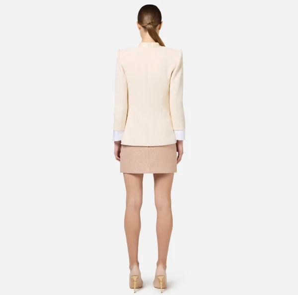 Elisabetta Franchi Tailleur | Giacche & Trench^Giacca doppiopetto in crêpe stretch con polsi in cotone Burro