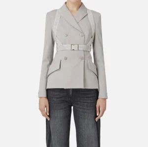 Elisabetta Franchi Tailleur | Giacche & Trench^Giacca doppiopetto in fresco lana mélange con harness elastico Perla