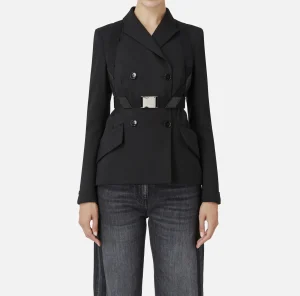 Elisabetta Franchi Tailleur | Giacche & Trench^Giacca doppiopetto in fresco lana mélange con harness elastico Nero