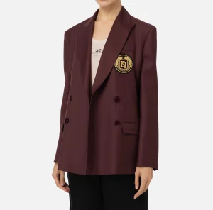 Elisabetta Franchi Giacche & Trench^Giacca doppiopetto in fresco di lana con patch RougeNoir