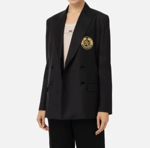 Elisabetta Franchi Giacche & Trench^Giacca doppiopetto in fresco di lana con patch Nero