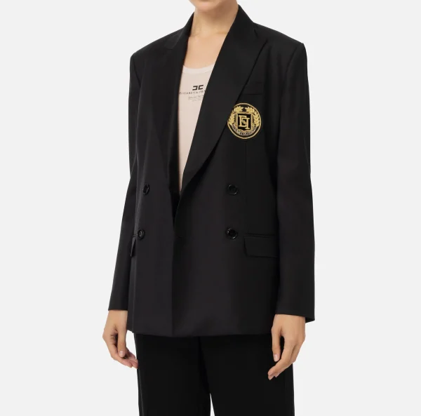 Elisabetta Franchi Giacche & Trench^Giacca doppiopetto in fresco di lana con patch Nero