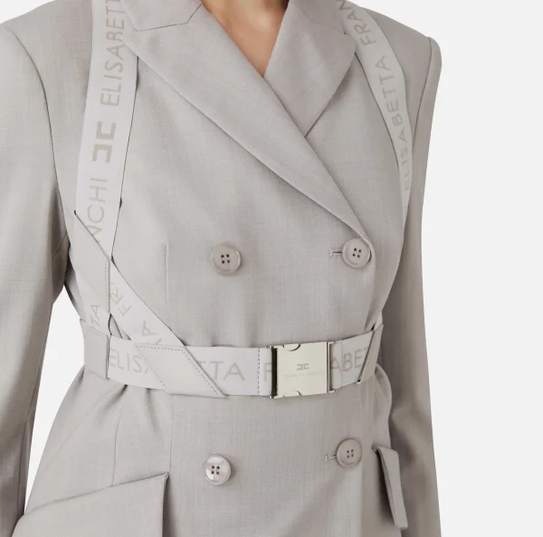 Elisabetta Franchi Tailleur | Giacche & Trench^Giacca doppiopetto in fresco lana mélange con harness elastico Perla