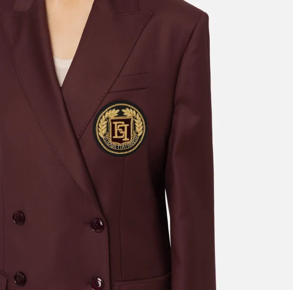 Elisabetta Franchi Giacche & Trench^Giacca doppiopetto in fresco di lana con patch RougeNoir