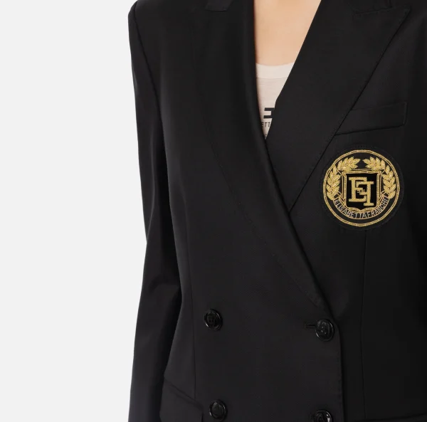 Elisabetta Franchi Giacche & Trench^Giacca doppiopetto in fresco di lana con patch Nero