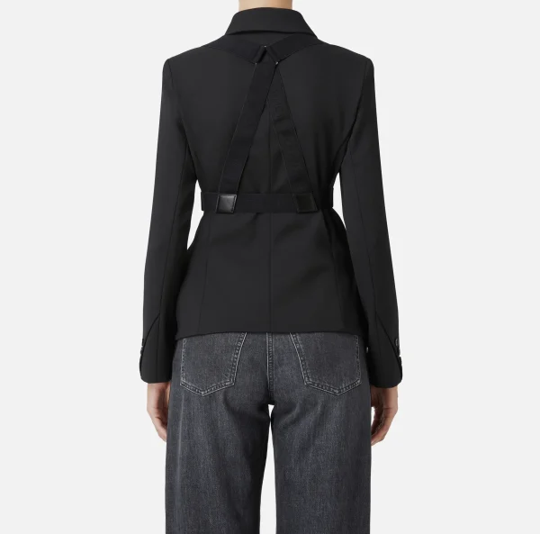 Elisabetta Franchi Tailleur | Giacche & Trench^Giacca doppiopetto in fresco lana mélange con harness elastico Nero