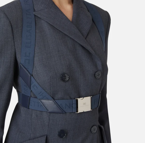 Elisabetta Franchi Tailleur | Giacche & Trench^Giacca doppiopetto in fresco lana mélange con harness elastico Navy