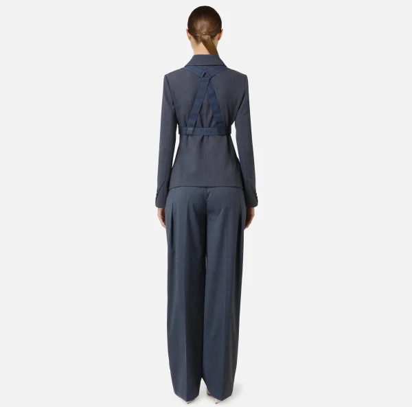 Elisabetta Franchi Tailleur | Giacche & Trench^Giacca doppiopetto in fresco lana mélange con harness elastico Navy