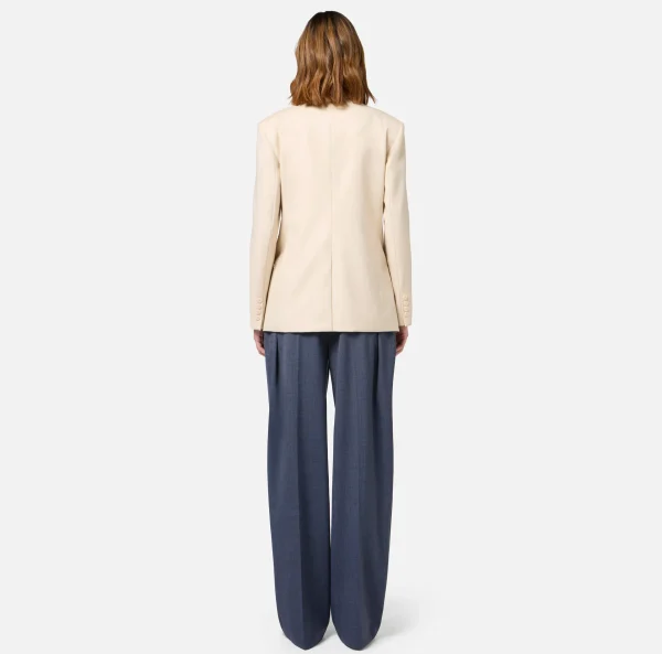 Elisabetta Franchi Giacche & Trench^Giacca doppiopetto in fresco di lana con patch Crema
