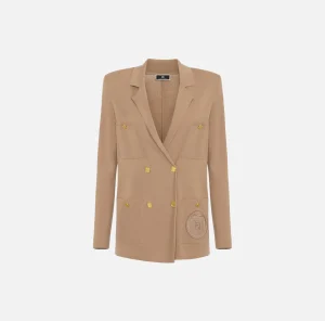 Elisabetta Franchi Giacche & Trench | Maglieria E Felpe^Giacca doppiopetto in viscosa con patch logo Camel