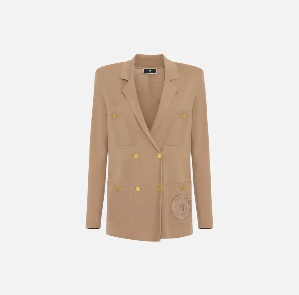 Elisabetta Franchi Giacche & Trench | Maglieria E Felpe^Giacca doppiopetto in viscosa con patch logo Camel