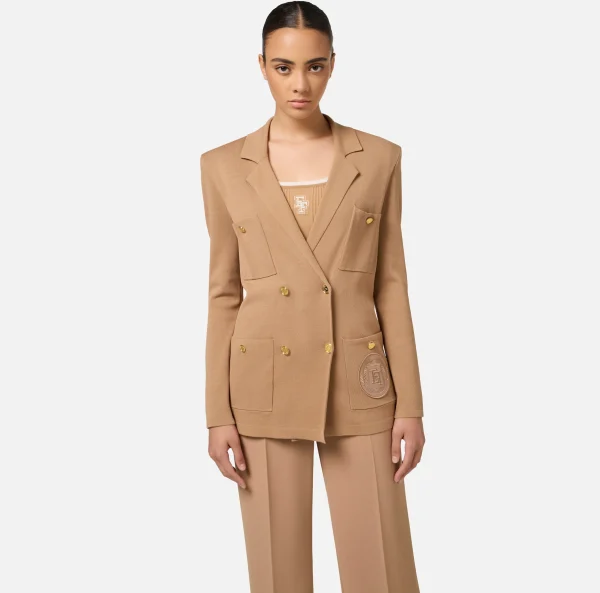 Elisabetta Franchi Giacche & Trench | Maglieria E Felpe^Giacca doppiopetto in viscosa con patch logo Camel