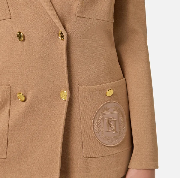 Elisabetta Franchi Giacche & Trench | Maglieria E Felpe^Giacca doppiopetto in viscosa con patch logo Camel