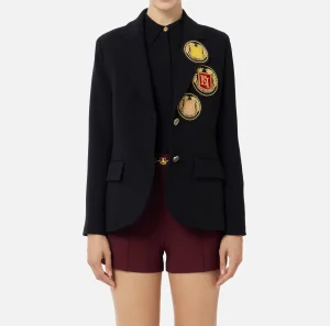 Elisabetta Franchi Giacche & Trench^Giacca in crêpe con patch Nero