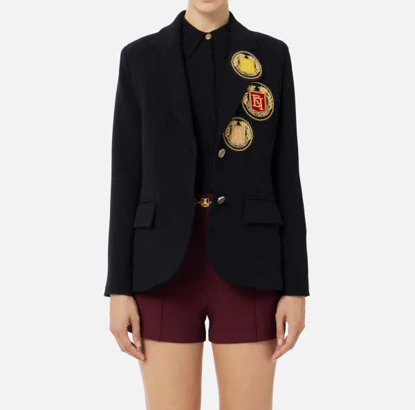 Elisabetta Franchi Giacche & Trench^Giacca in crêpe con patch Nero