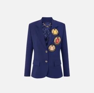 Elisabetta Franchi Giacche & Trench^Giacca in crêpe con patch Navy