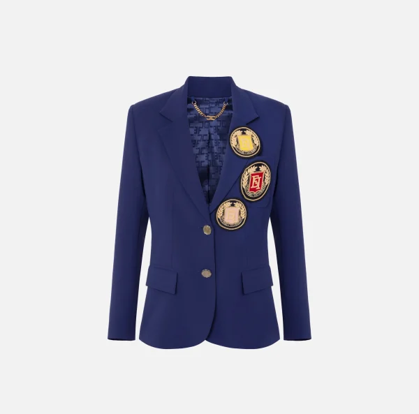 Elisabetta Franchi Giacche & Trench^Giacca in crêpe con patch Navy