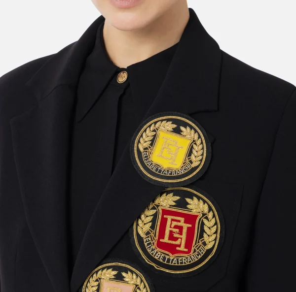 Elisabetta Franchi Giacche & Trench^Giacca in crêpe con patch Nero