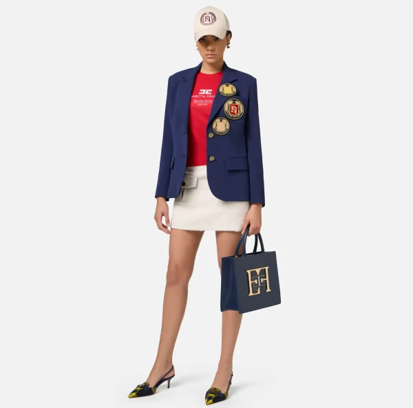 Elisabetta Franchi Giacche & Trench^Giacca in crêpe con patch Navy
