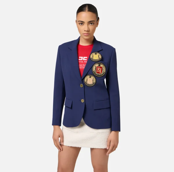 Elisabetta Franchi Giacche & Trench^Giacca in crêpe con patch Navy
