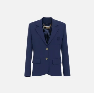 Elisabetta Franchi Giacche & Trench^Giacca in crêpe con ricamo stemma Navy
