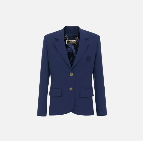 Elisabetta Franchi Giacche & Trench^Giacca in crêpe con ricamo stemma Navy