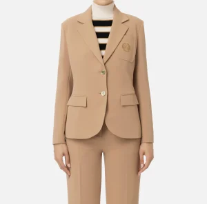 Elisabetta Franchi Giacche & Trench^Giacca in crêpe con ricamo stemma Camel