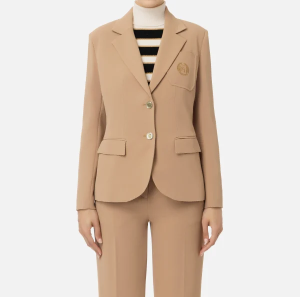 Elisabetta Franchi Giacche & Trench^Giacca in crêpe con ricamo stemma Camel