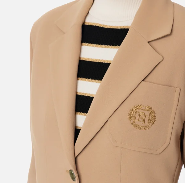 Elisabetta Franchi Giacche & Trench^Giacca in crêpe con ricamo stemma Camel